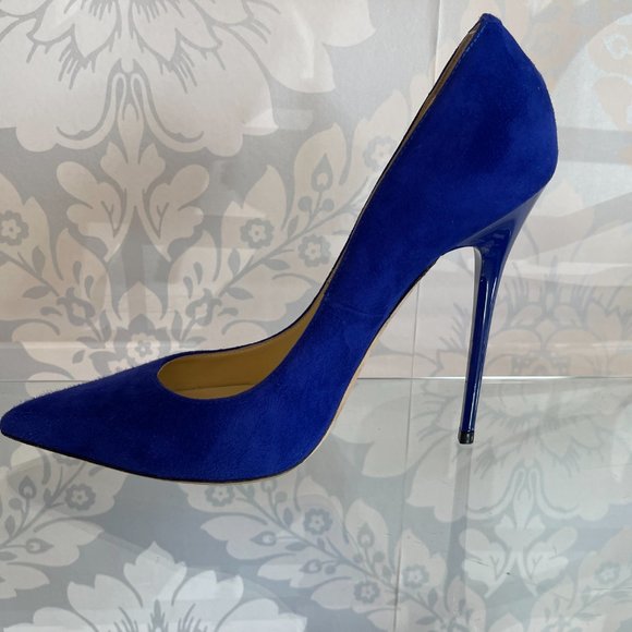 JIMMY CHOO Blue Suede Leather Pointed Toe Pumps/Heels - Picture 6 of 11